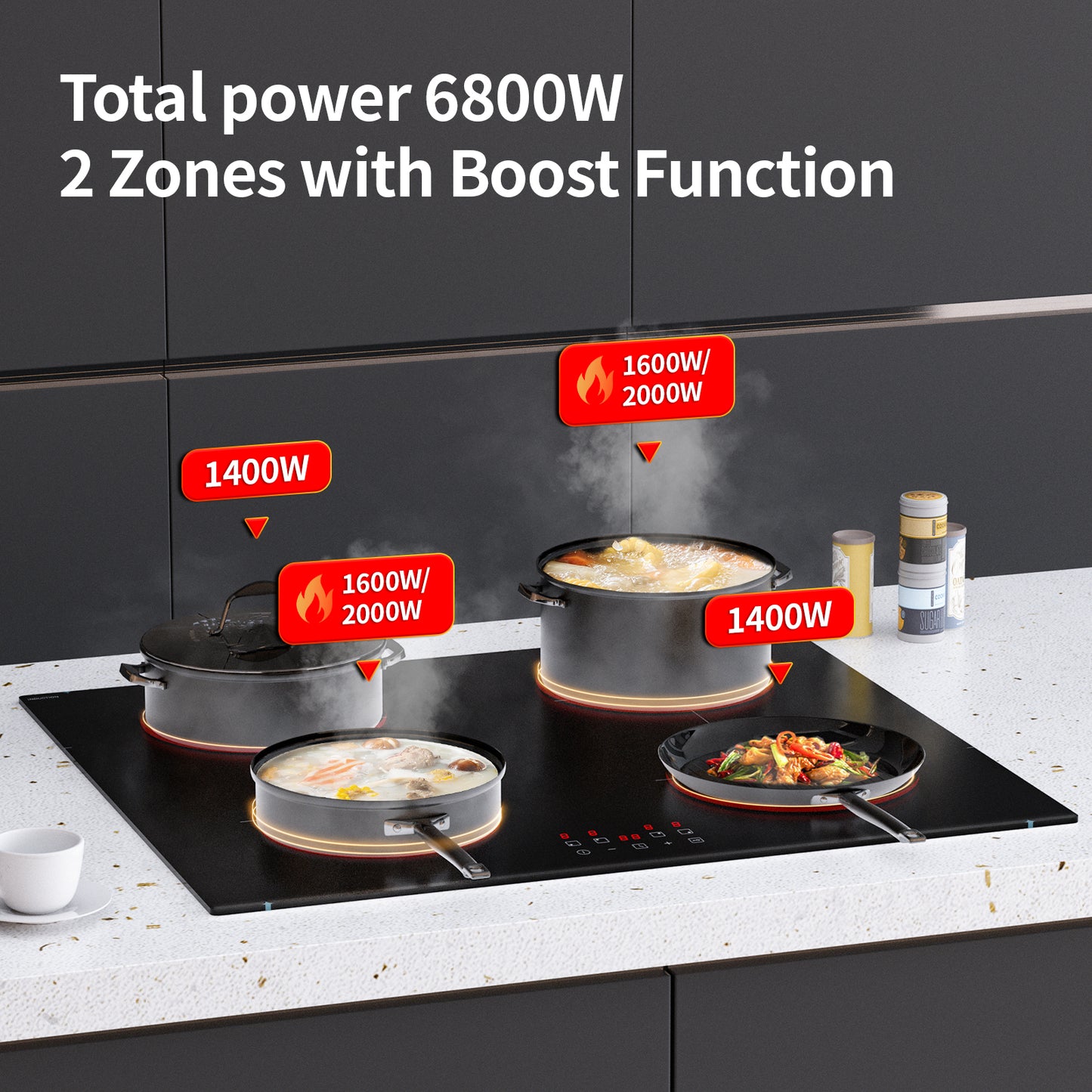 4 Zones Electric Induction Hob with Powerful Boost Function, STARCHARTS Built-in Electric Hob 4 burners,59cm cooktops with 9 Power Levels, 99 Minutes Timer, Child Lock, Safety Residual Heat Indicator