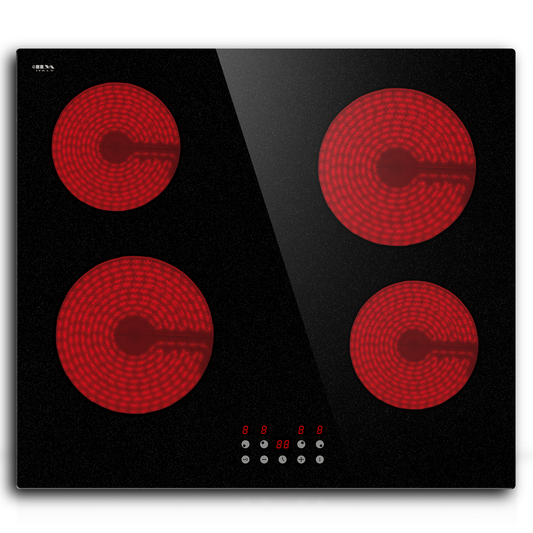 STARCHARTS Build-in Ceramic Hob with Italy ILVA Glass, 4 Zones Electric Hobs with Sensor Touch Control, Residual Heat Indicator, 6000W, BRC4001-S