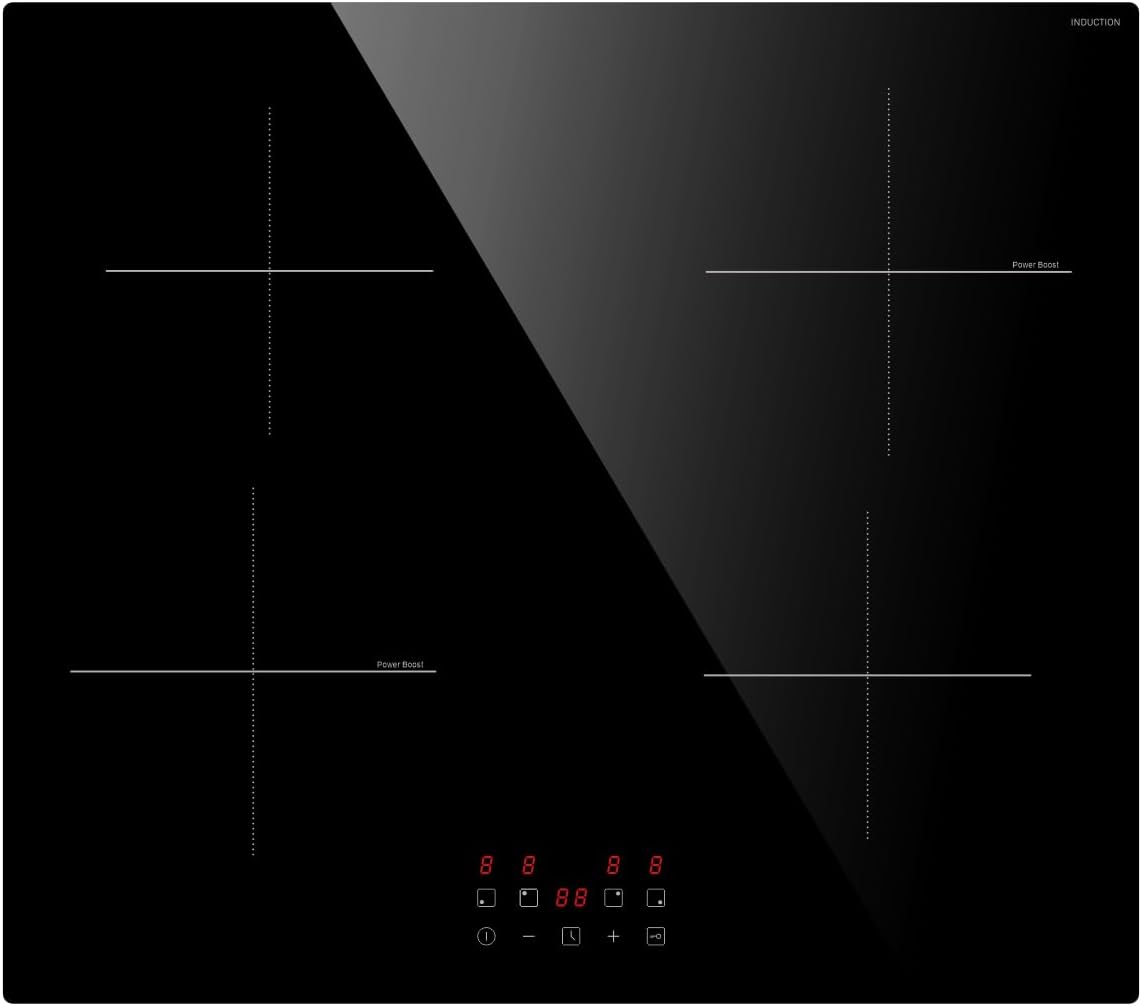 4 Zones Electric Induction Hob with Powerful Boost Function, STARCHARTS Built-in Electric Hob 4 burners,59cm cooktops with 9 Power Levels, 99 Minutes Timer, Child Lock, Safety Residual Heat Indicator