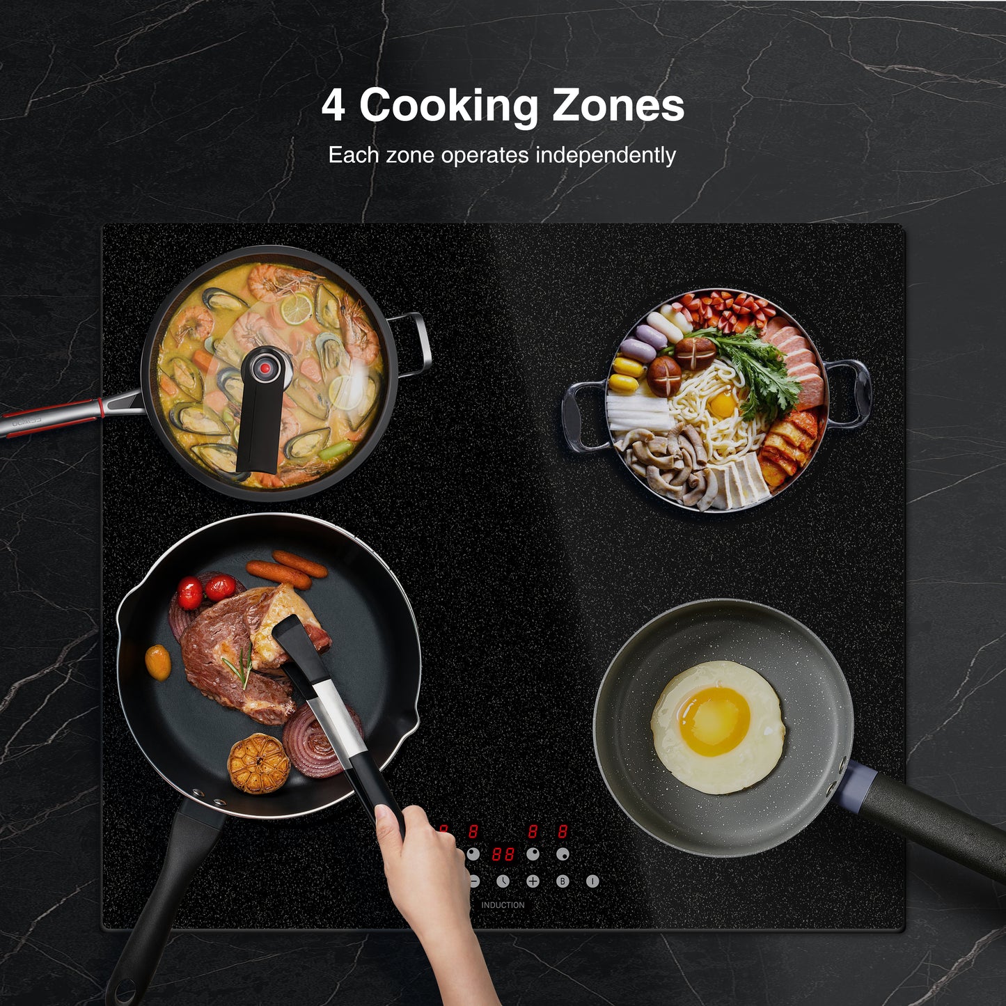 STARCHARTS Build-in Induction hob 4 zone 7200W, 4 Boost, Build-in Electric Cooktops with Italy ILVA glass