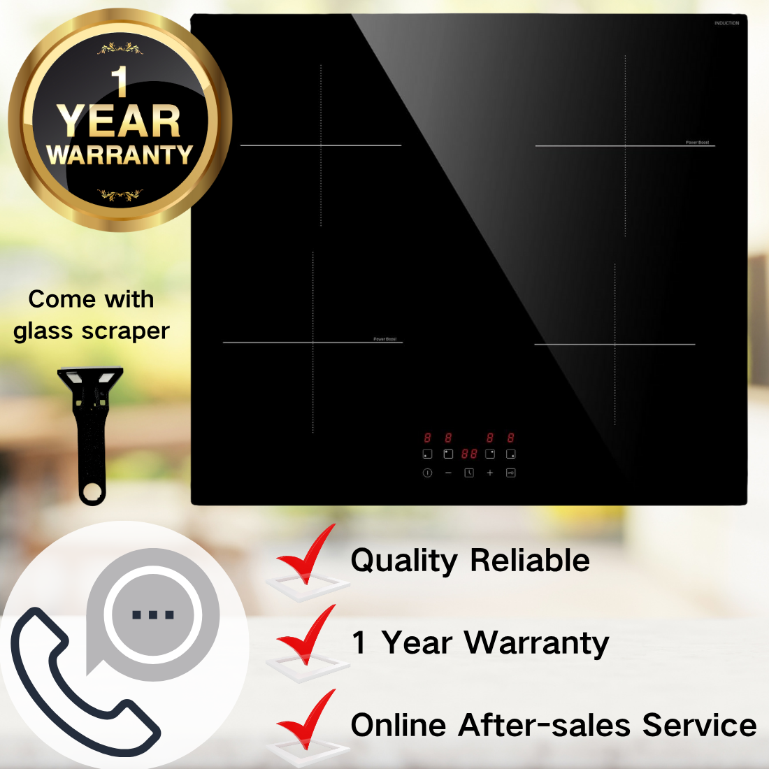 4 Zones Electric Induction Hob with Powerful Boost Function, STARCHARTS Built-in Electric Hob 4 burners,59cm cooktops with 9 Power Levels, 99 Minutes Timer, Child Lock, Safety Residual Heat Indicator