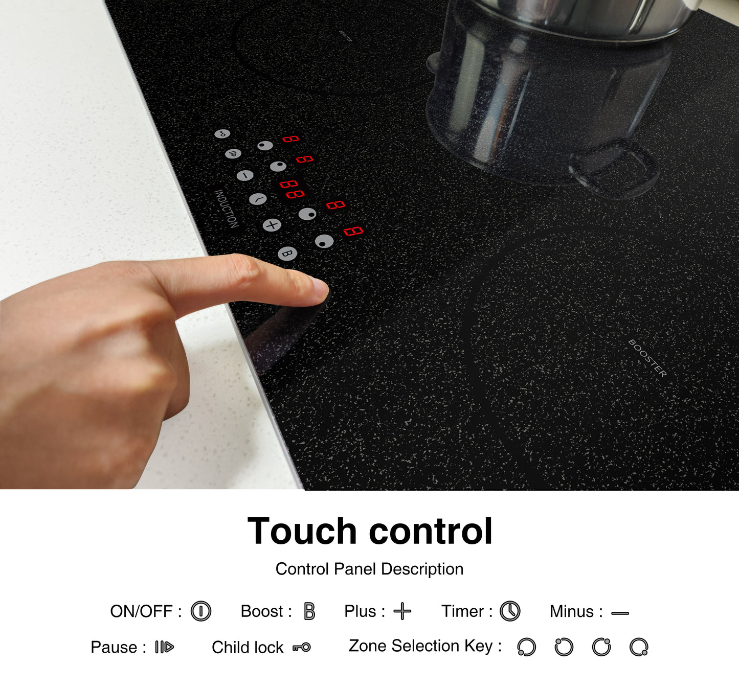 STARCHARTS Build-in Induction hob 4 zone 7200W, 4 Boost, Build-in Electric Cooktops with Italy ILVA glass