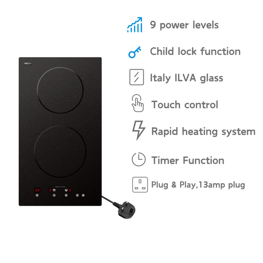 STARCHARTS Plug-in Induction hob with Italy ILVA Glass, 2.9kW, 2 Ring Induction hob with Touch Control