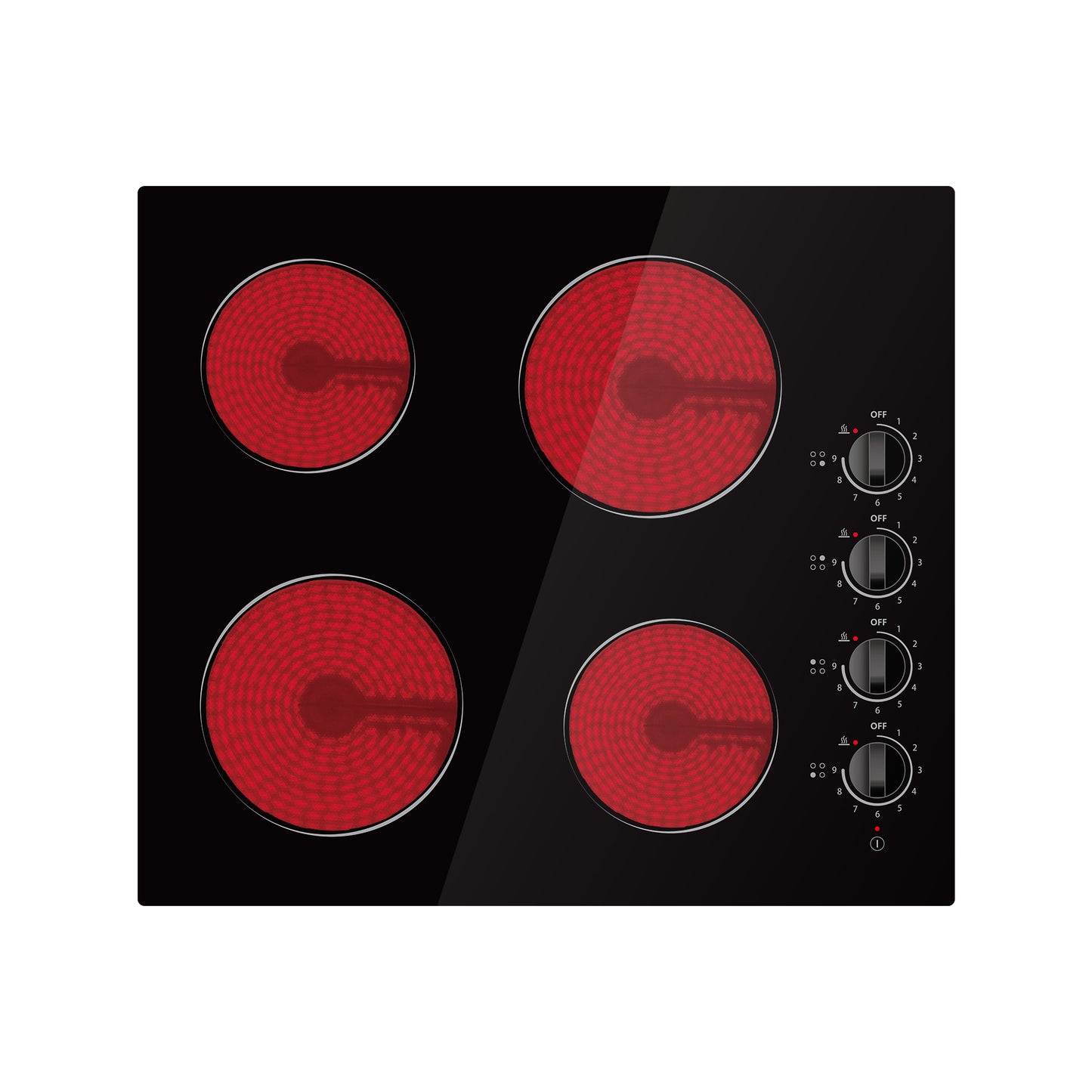 STARCHARTS Ceramic Hob, Build-in Electric Hob, Electric cooktops (4 Zones Black Glass with Knob)