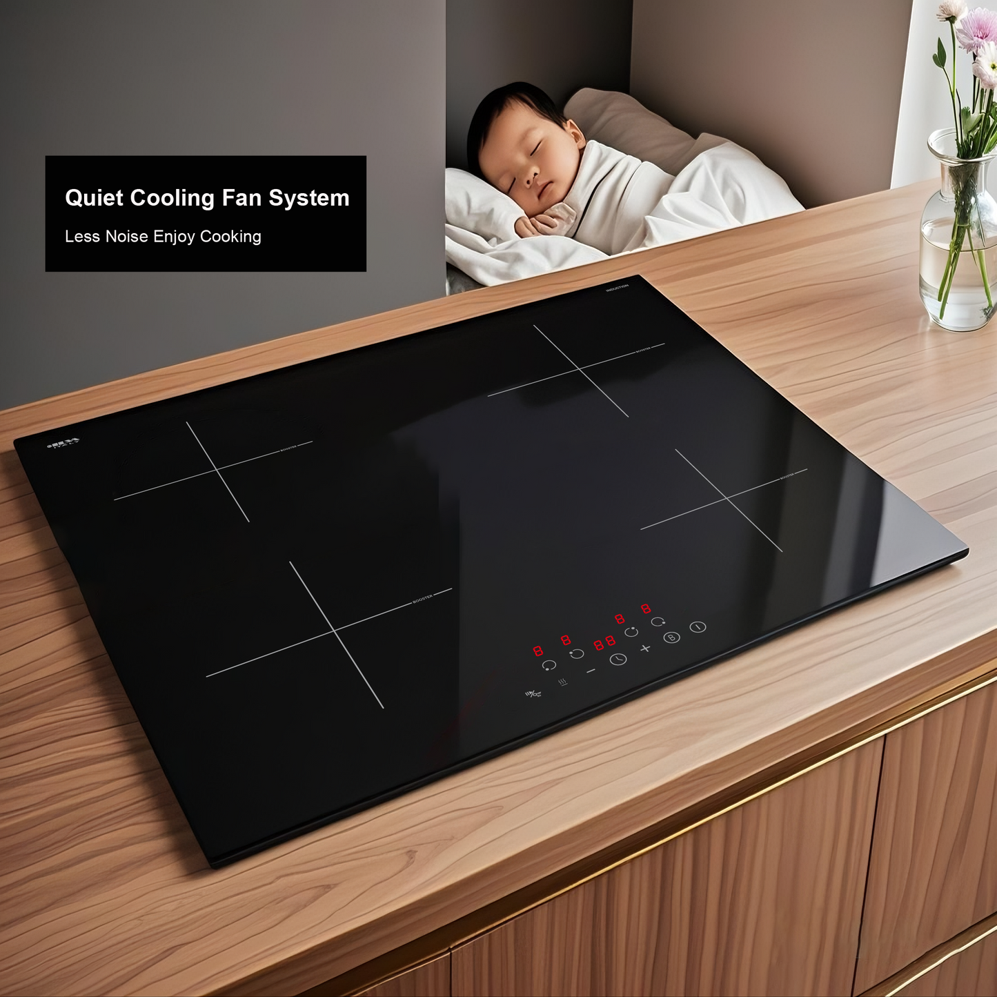 STARCHARTS Plug-in Induction hob with Italy ILVA Glass, 2.8kW, 4 Zones electric cooktops with Boost