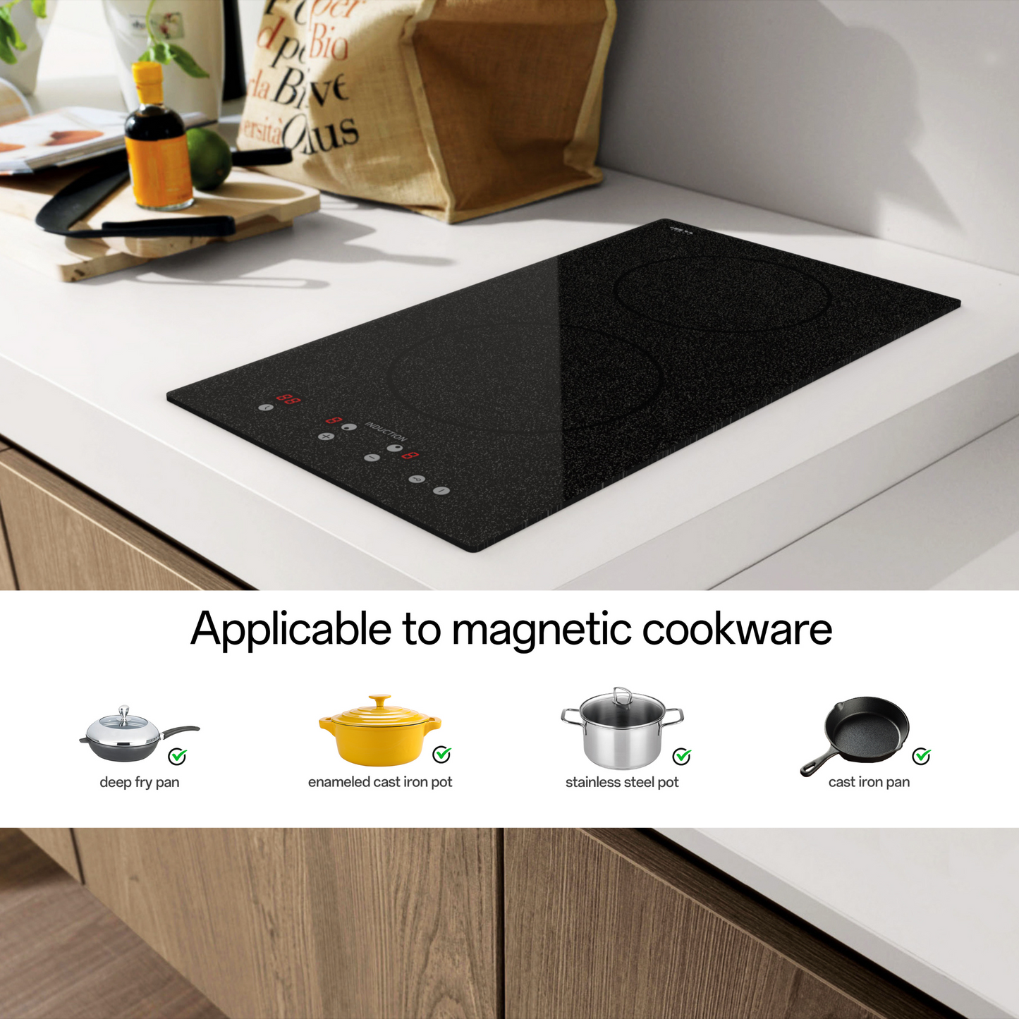 STARCHARTS Plug-in Induction hob with Italy ILVA Glass, 2.9kW, 2 Ring Induction hob with Touch Control