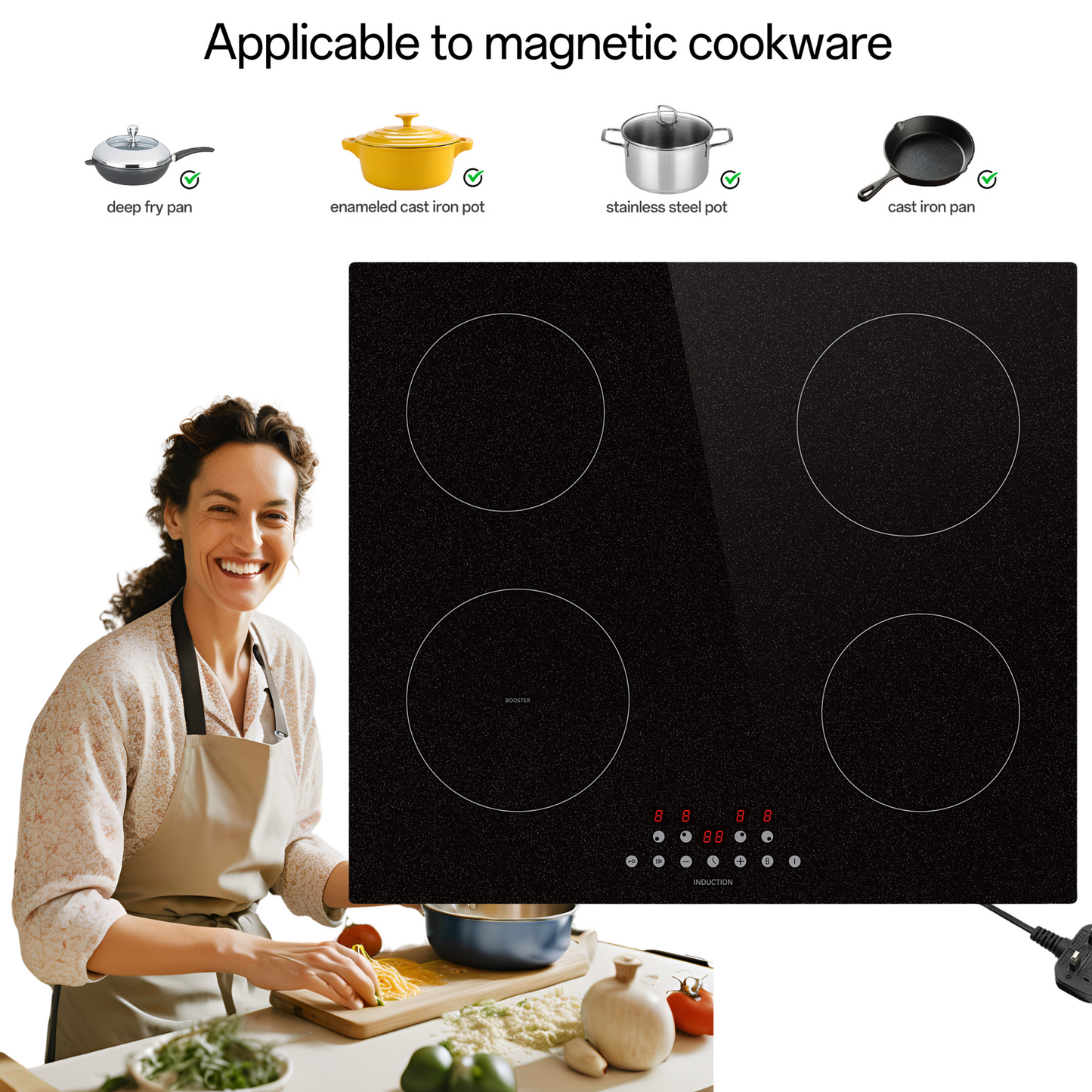 STARCHARTS Plug-in Induction hob with Italy ILVA Glass, 2.8kW, 4 Zones electric cooktops with Boost