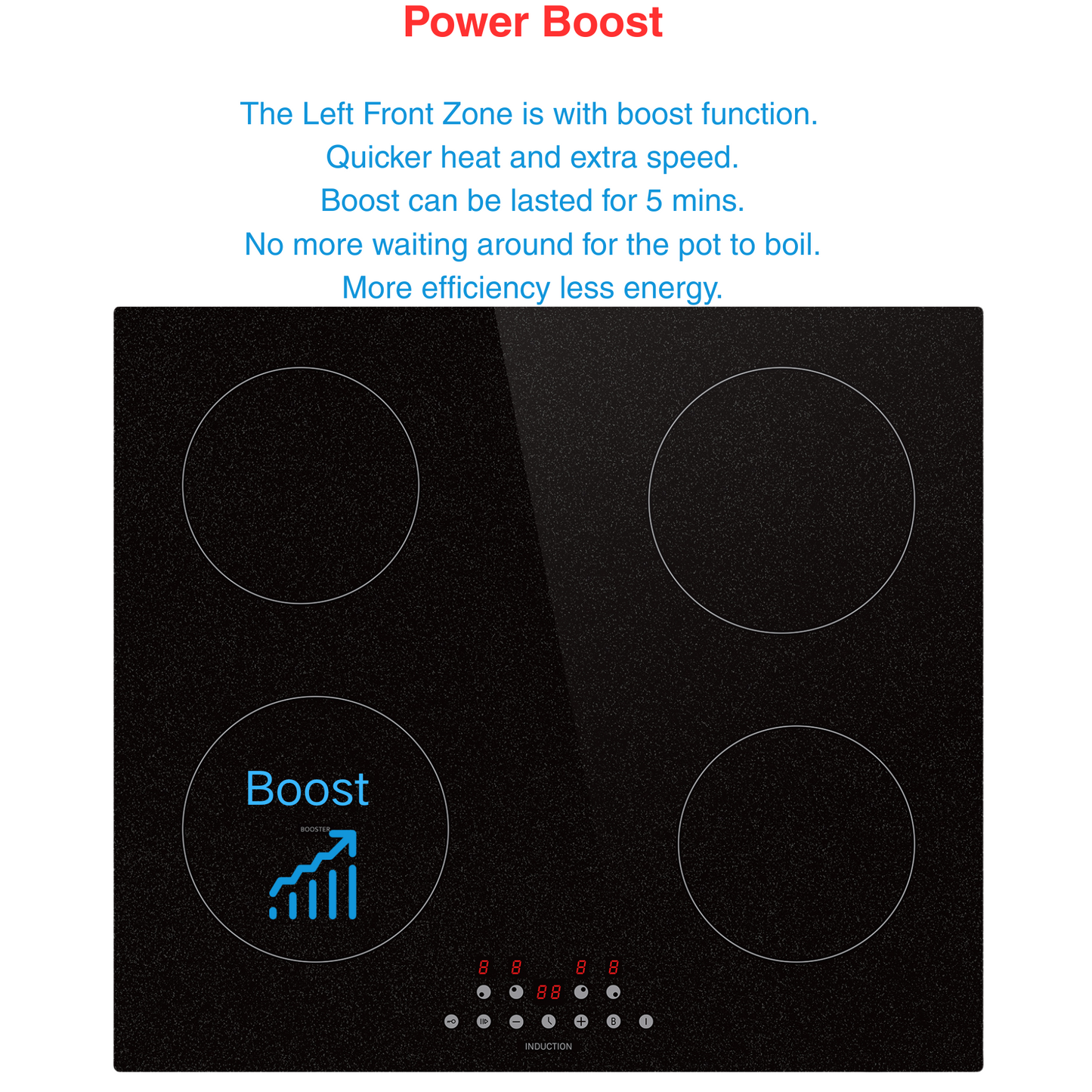 STARCHARTS Plug-in Induction hob with Italy ILVA Glass, 2.8kW, 4 Zones electric cooktops with Boost