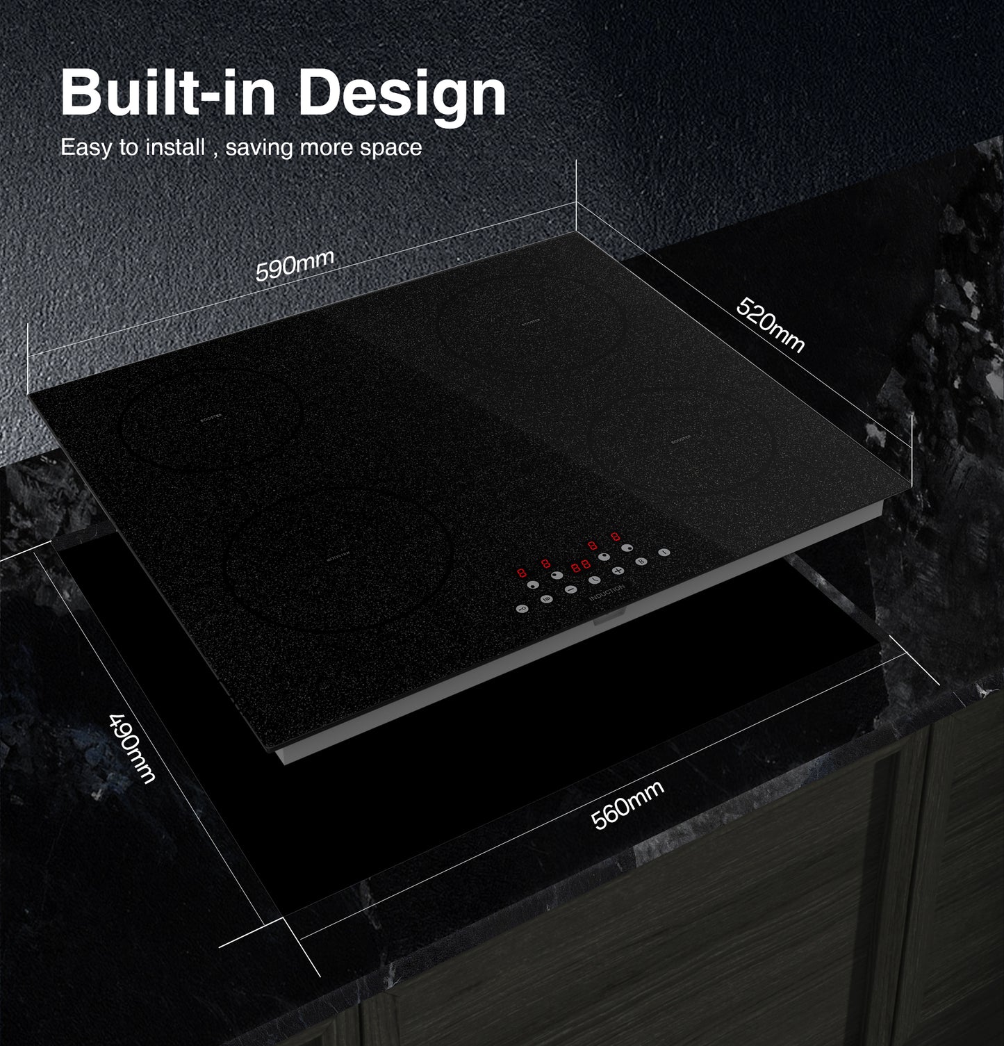 STARCHARTS Plug-in Induction hob with Italy ILVA Glass, 2.8kW, 4 Zones electric cooktops with Boost