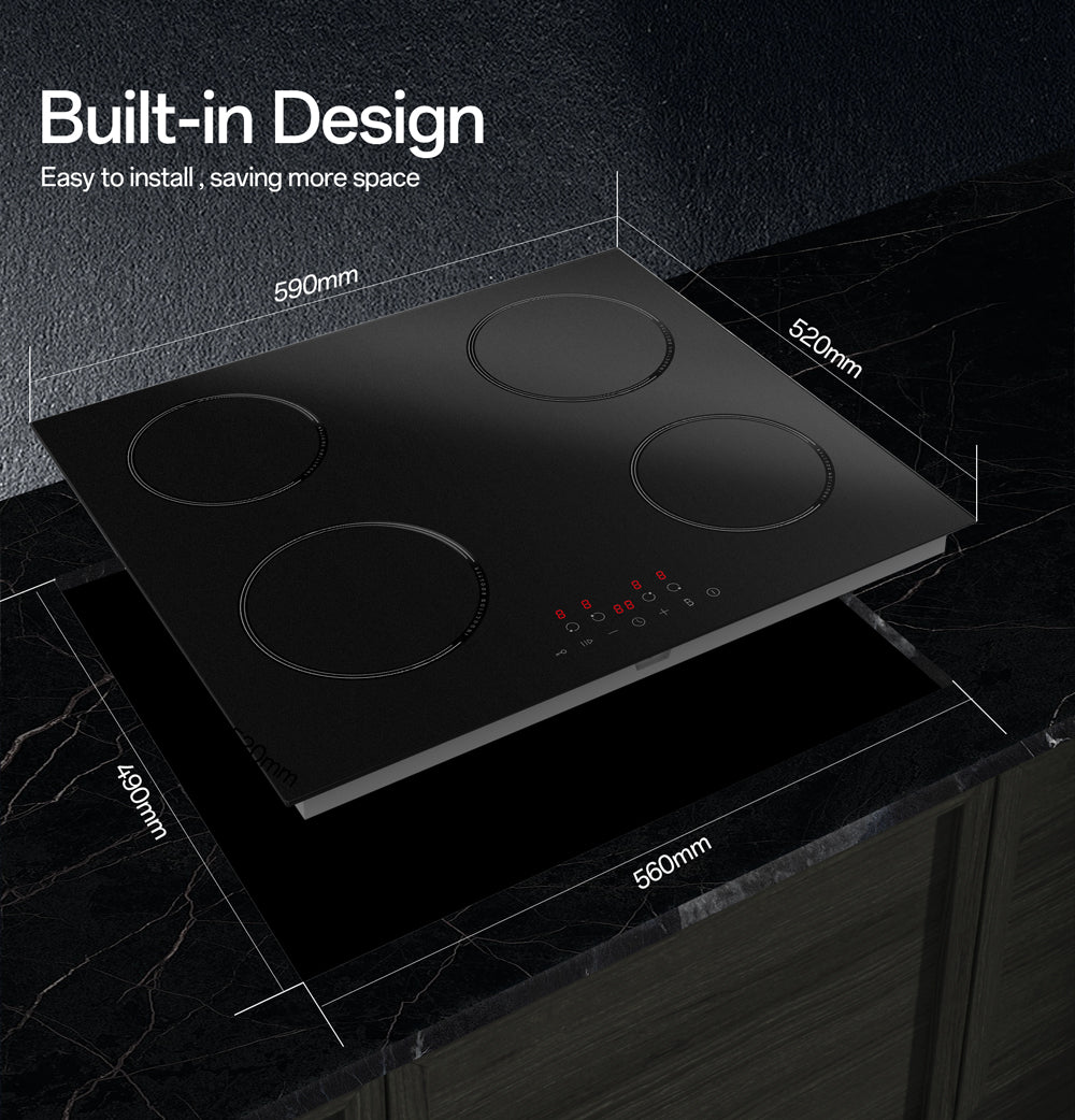 STARCHARTS Built-in Induction Hob with Italian ILVA Glass, BRI4001-M, 4 Cooking Zones electric hob, 7200W Total Power, Matte Black