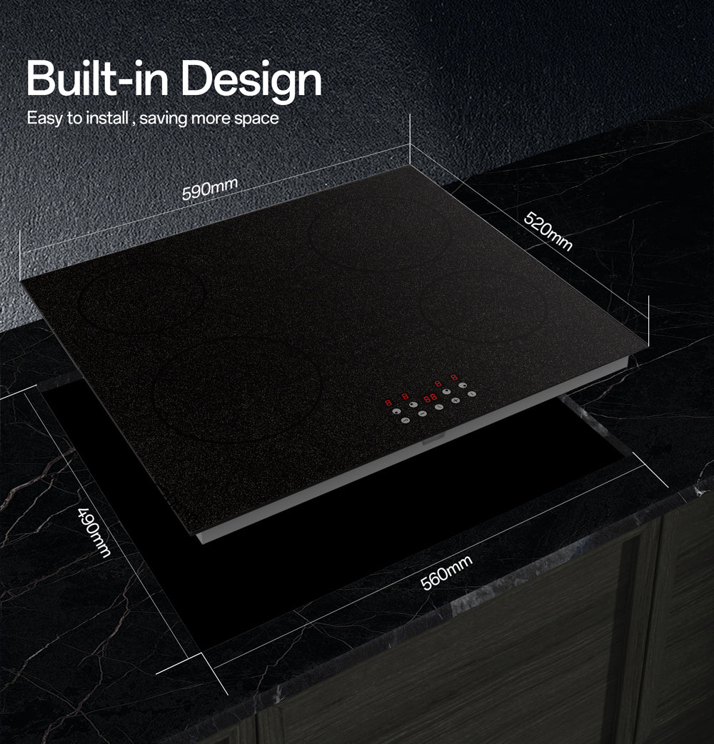 STARCHARTS Build-in Ceramic Hob with Italy ILVA Glass, 4 Zones Electric Hobs with Sensor Touch Control, Residual Heat Indicator, 6000W, BRC4001-S