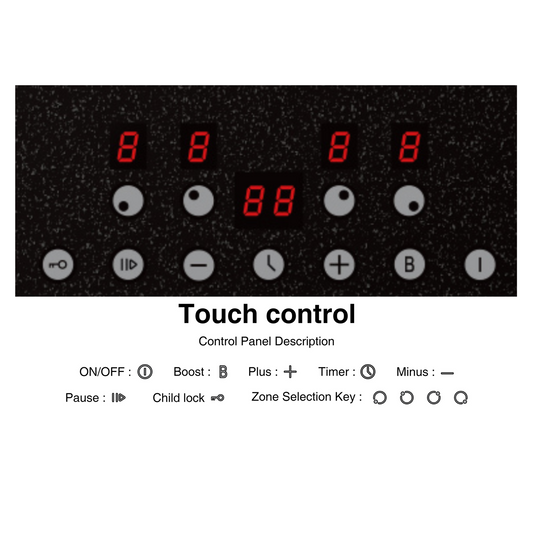STARCHARTS Plug-in Induction hob with Italy ILVA Glass, 2.8kW, 4 Zones electric cooktops with Boost