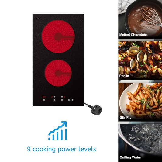 STARCHARTS Plug-in Ceramic Hob with Italy ILVA Glass, 2 ring electric hob with 13amp Plug, 2800W, Touch pannel, Safe Lock
