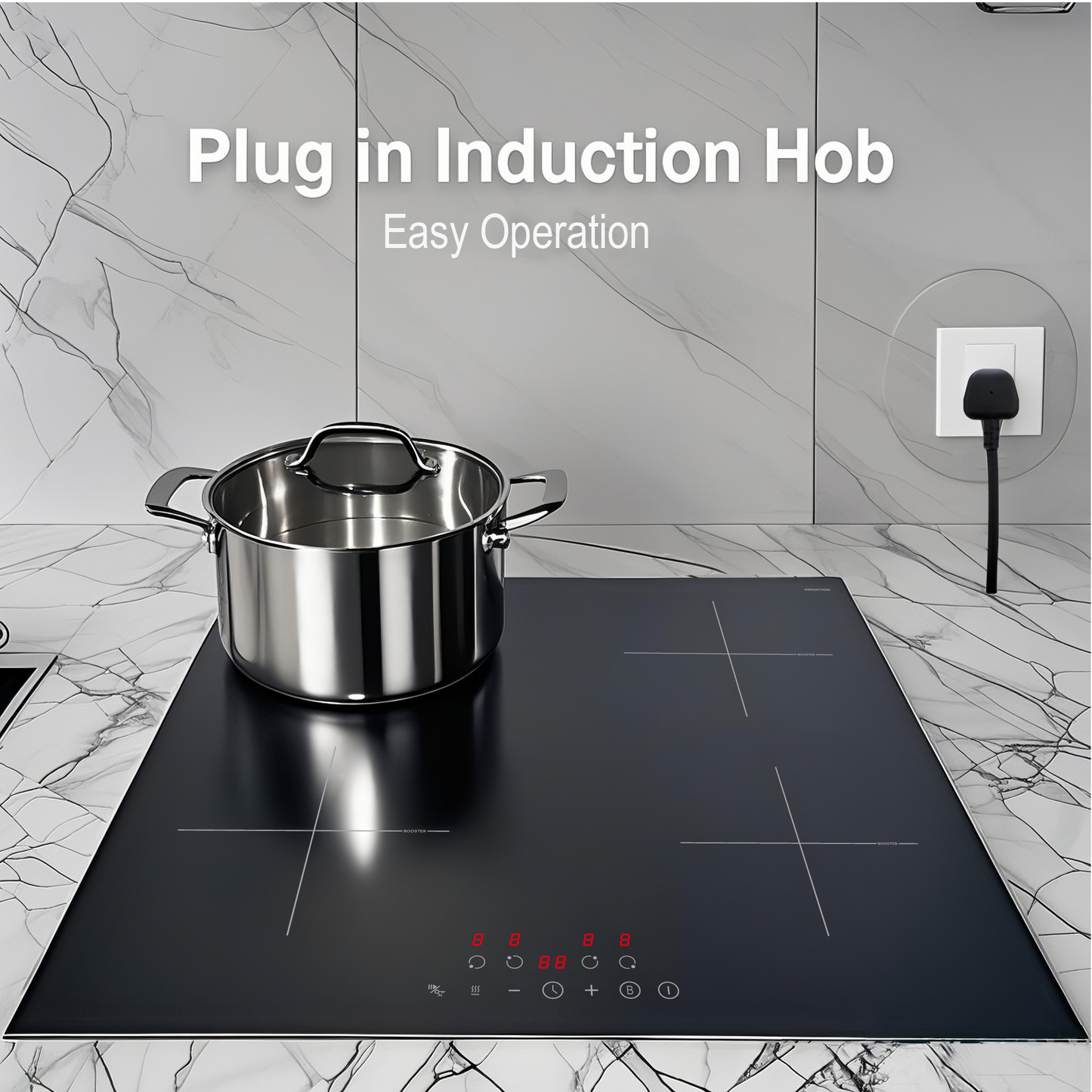 STARCHARTS Plug-in Induction hob with Italy ILVA Glass, 2.8kW, 4 Zones electric cooktops with Boost