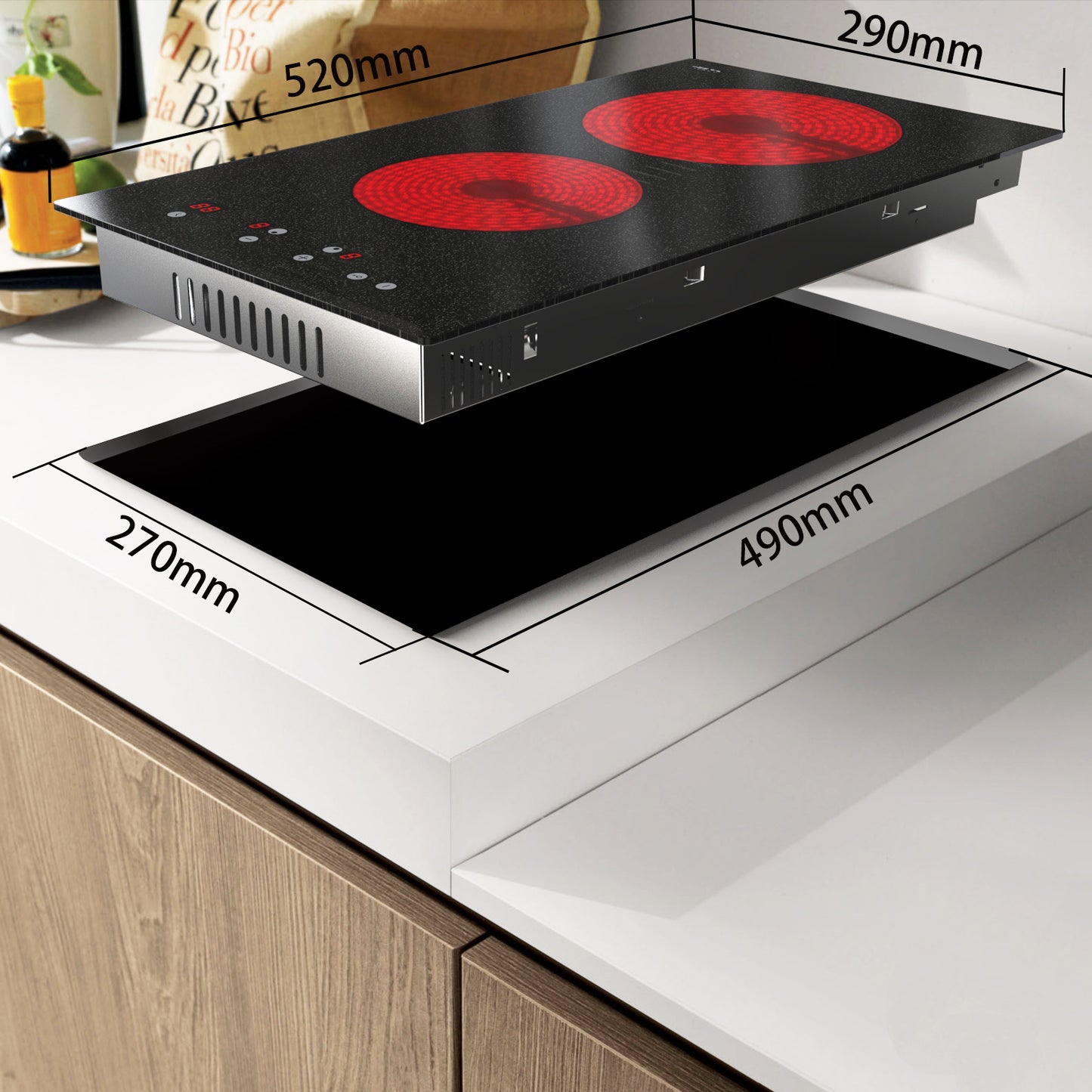 STARCHARTS Plug-in Ceramic Hob with Italy ILVA Glass, 2 ring electric hob with 13amp Plug, 2800W, Touch pannel, Safe Lock